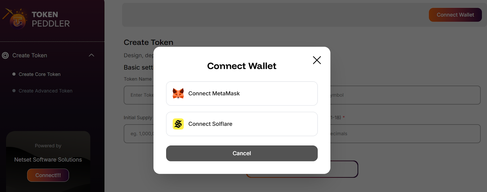 Select your blockchain and wallet